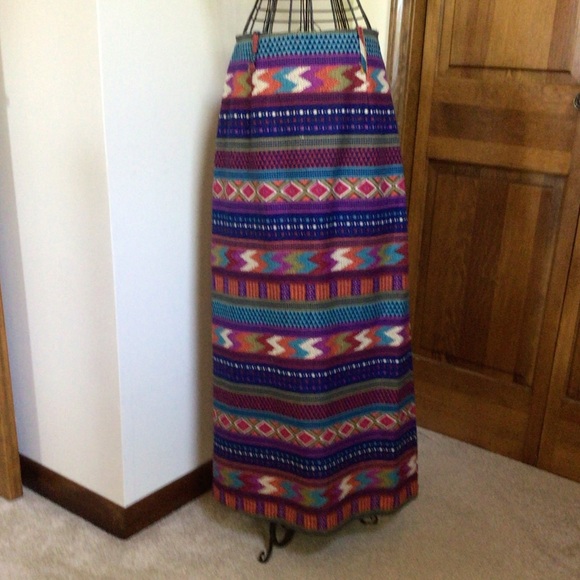1970S COLORFUL GEOMETRIC MAXI SKIRT-SMALL/MEDIUM - Picture 3 of 4